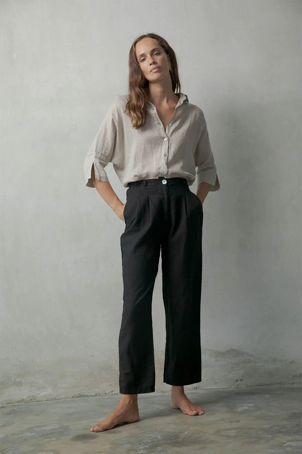 Il Ragazzo Boyfriend Linen Shirt Natural