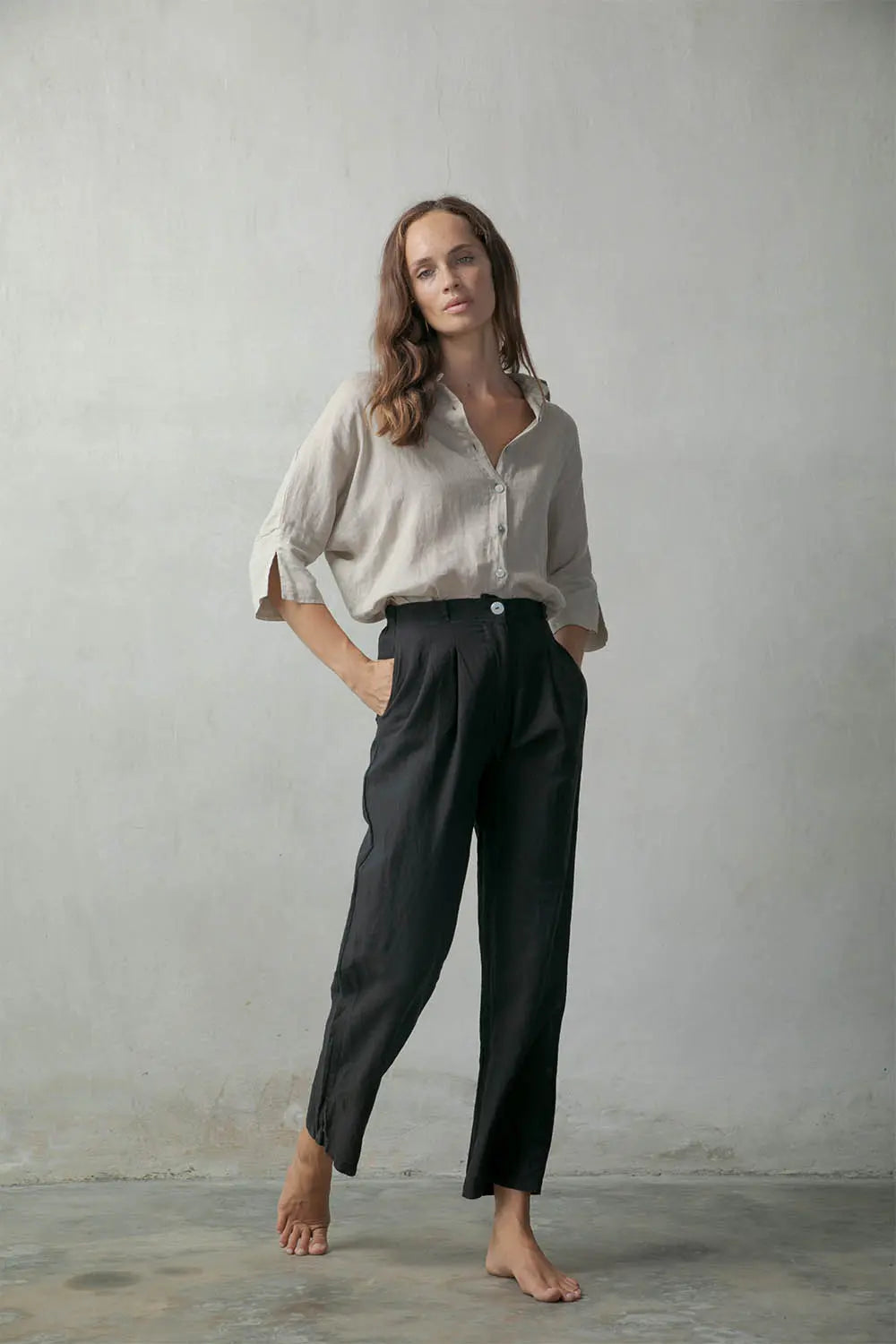 Il Ragazzo Boyfriend Linen Shirt Natural