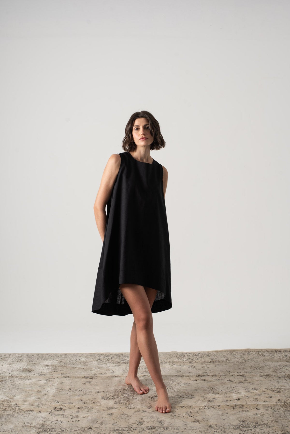 Linen Midi Dress Black