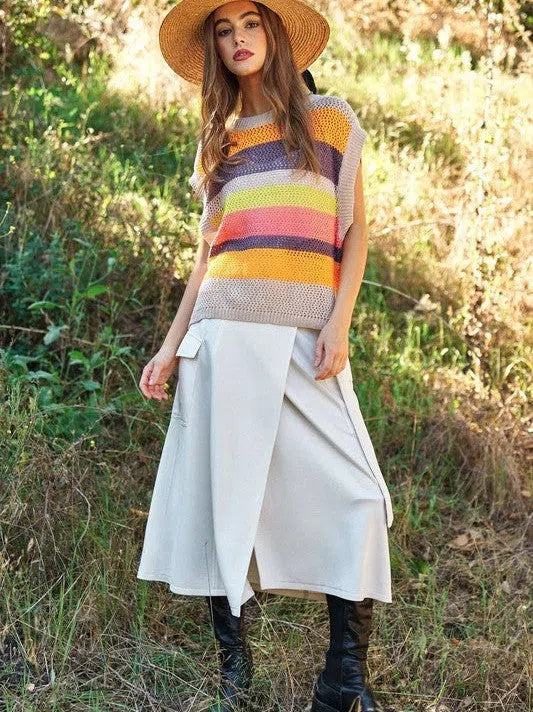 Multi Striped Sleeveless Knit Sweater