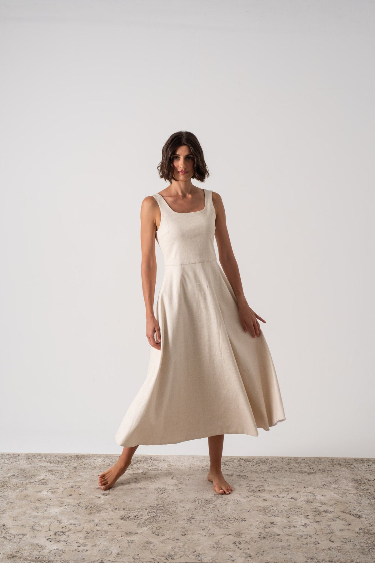 Linen Midi Dress Natural Beige