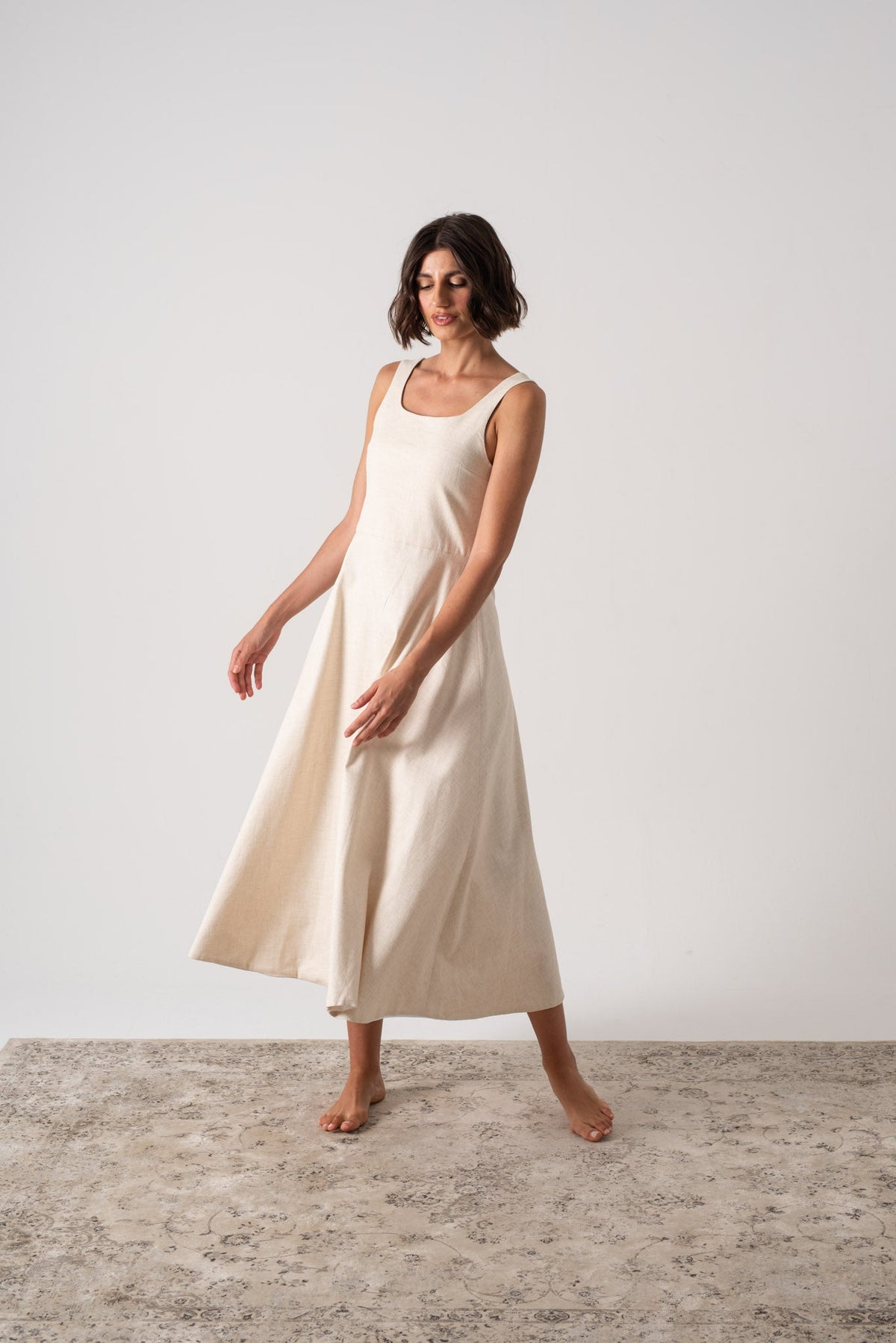 Linen Midi Dress Natural Beige