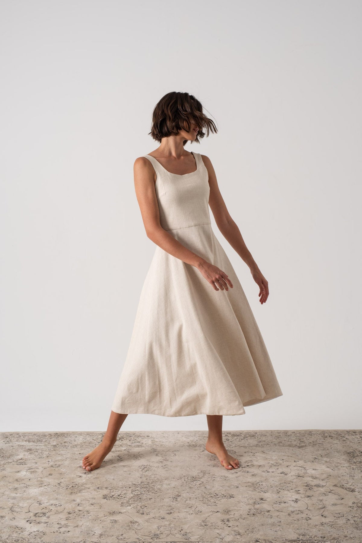 Linen Midi Dress Natural Beige
