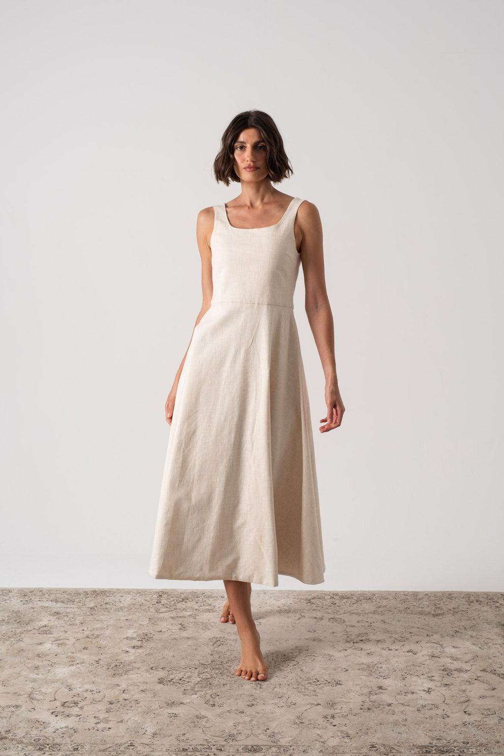 Linen Midi Dress Natural Beige