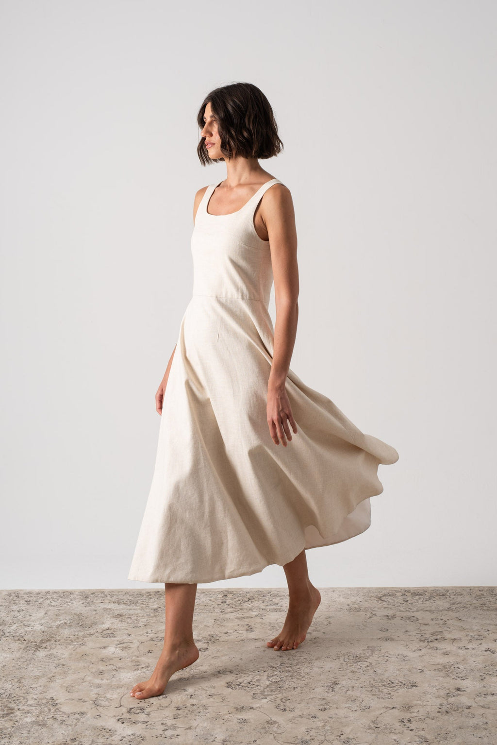 Linen Midi Dress Natural Beige