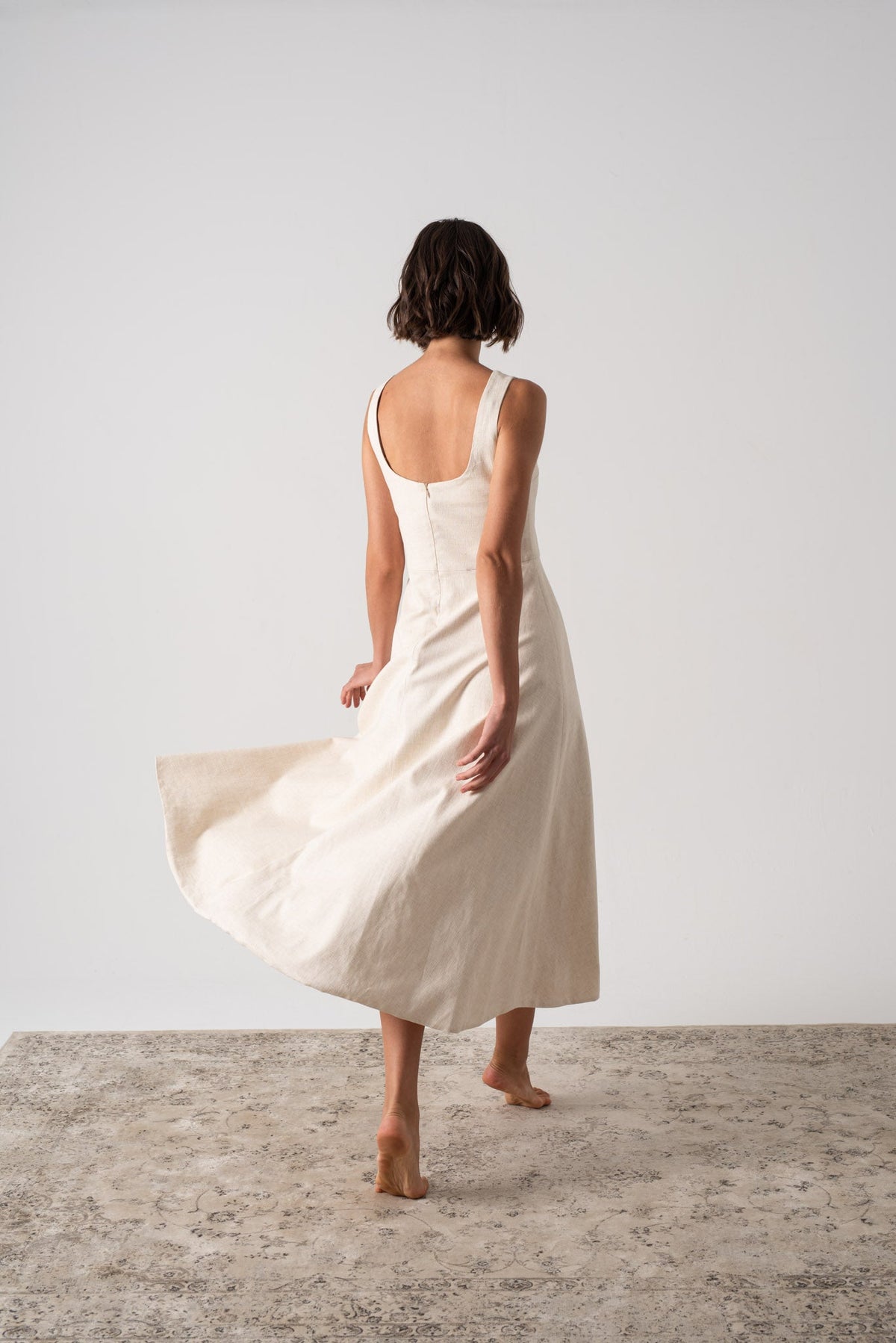 Linen Midi Dress Natural Beige