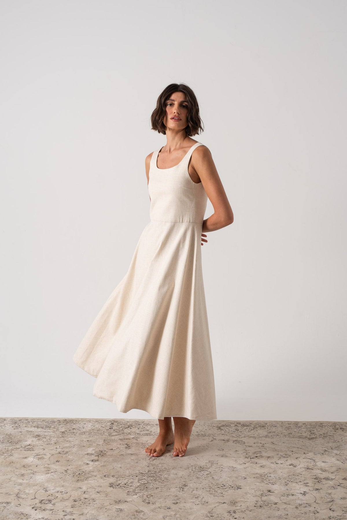 Linen Midi Dress Natural Beige