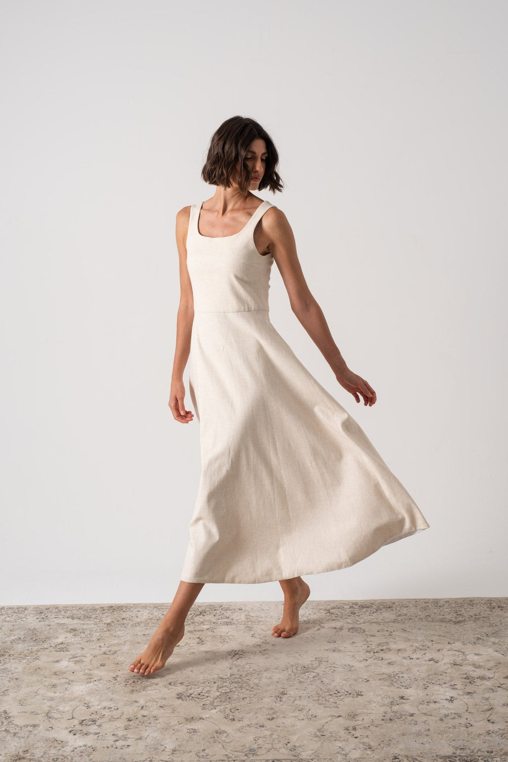 Linen Midi Dress Natural Beige