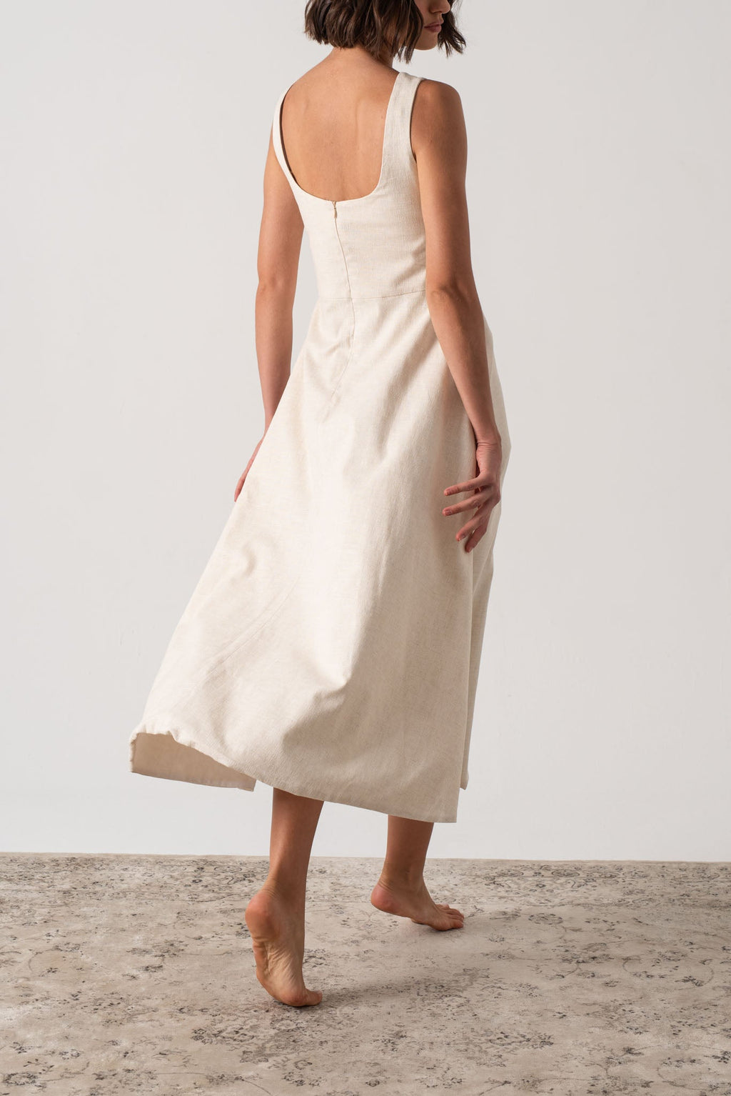 Linen Midi Dress Natural Beige