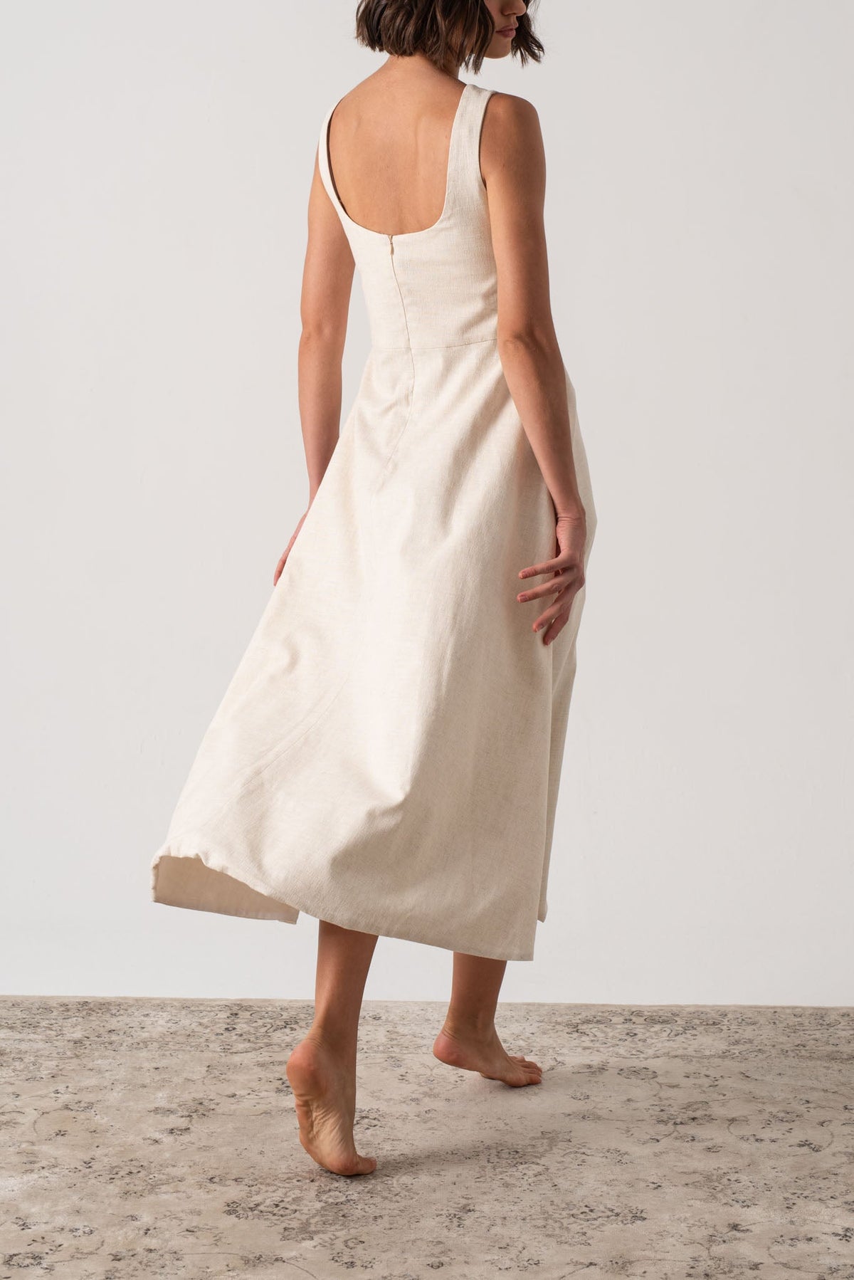 Linen Midi Dress Natural Beige
