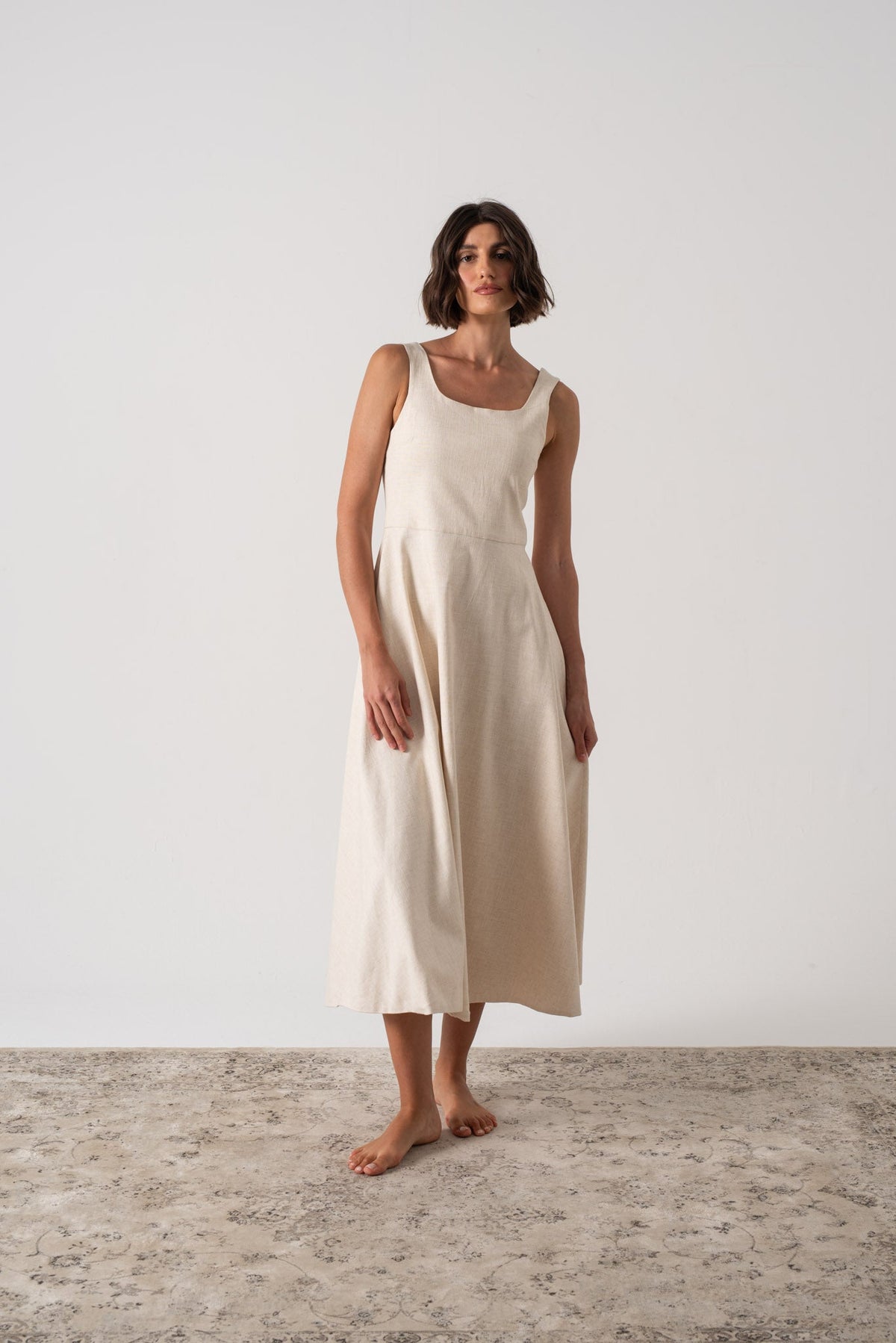 Linen Midi Dress Natural Beige