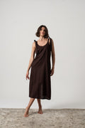Linen Slip Dress Brown Espresso