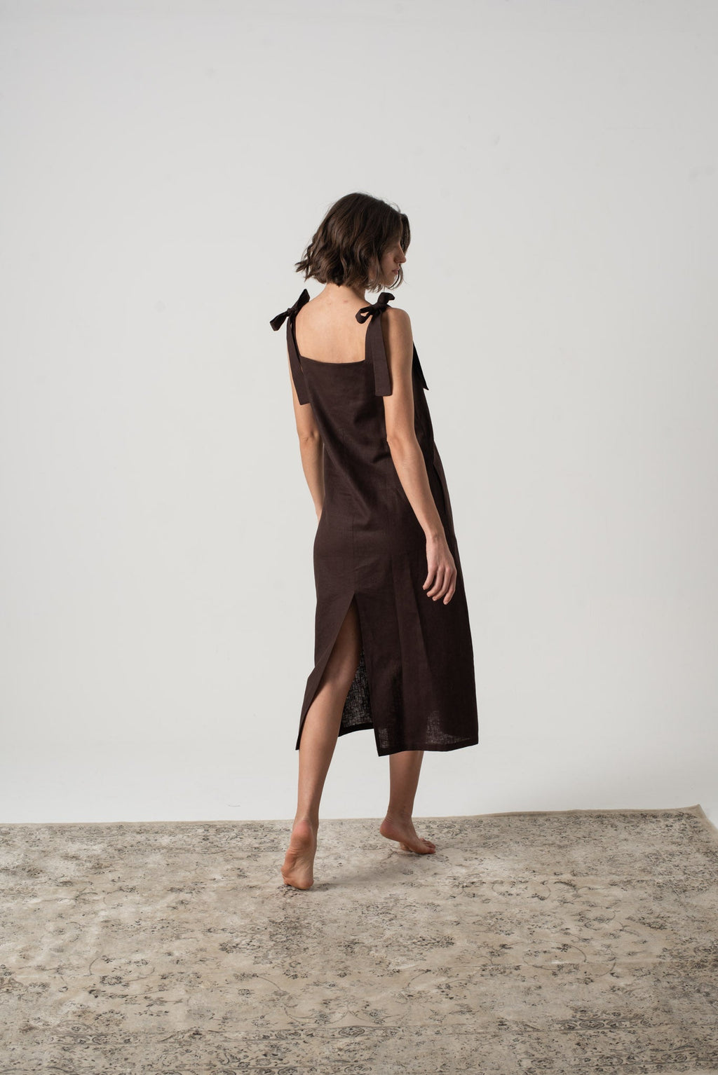 Linen Slip Dress Brown Espresso