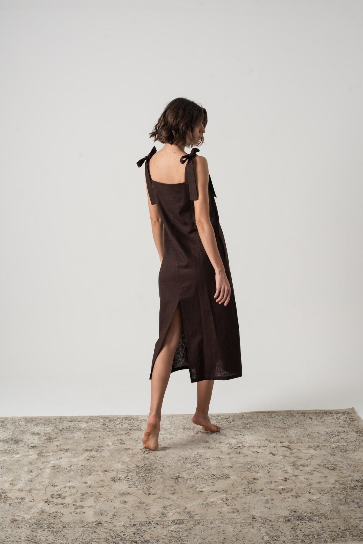 Linen Slip Dress Brown Espresso