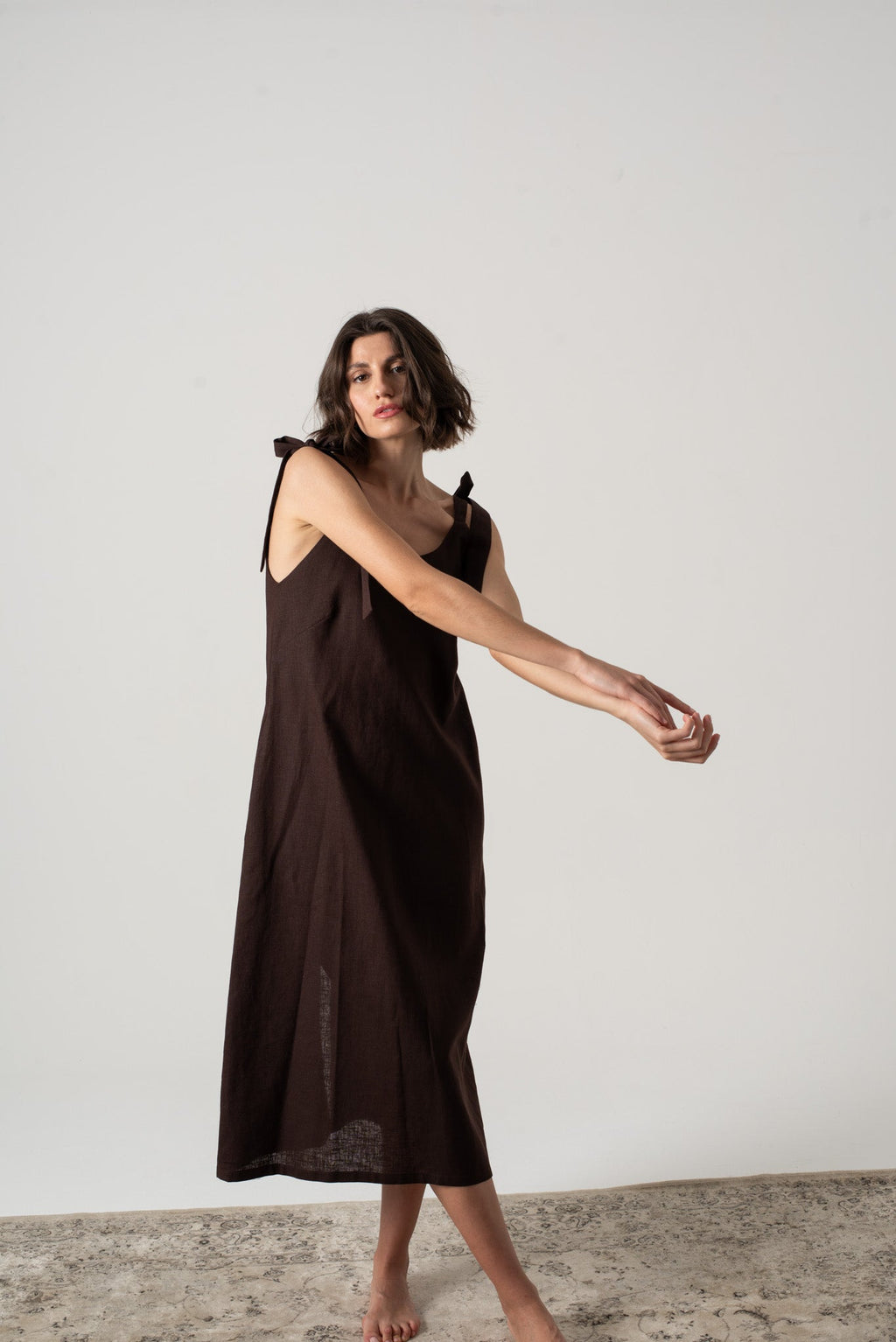 Linen Slip Dress Brown Espresso