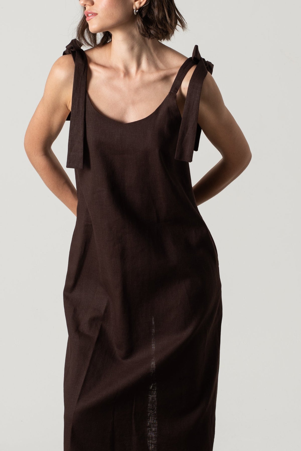 Linen Slip Dress Brown Espresso