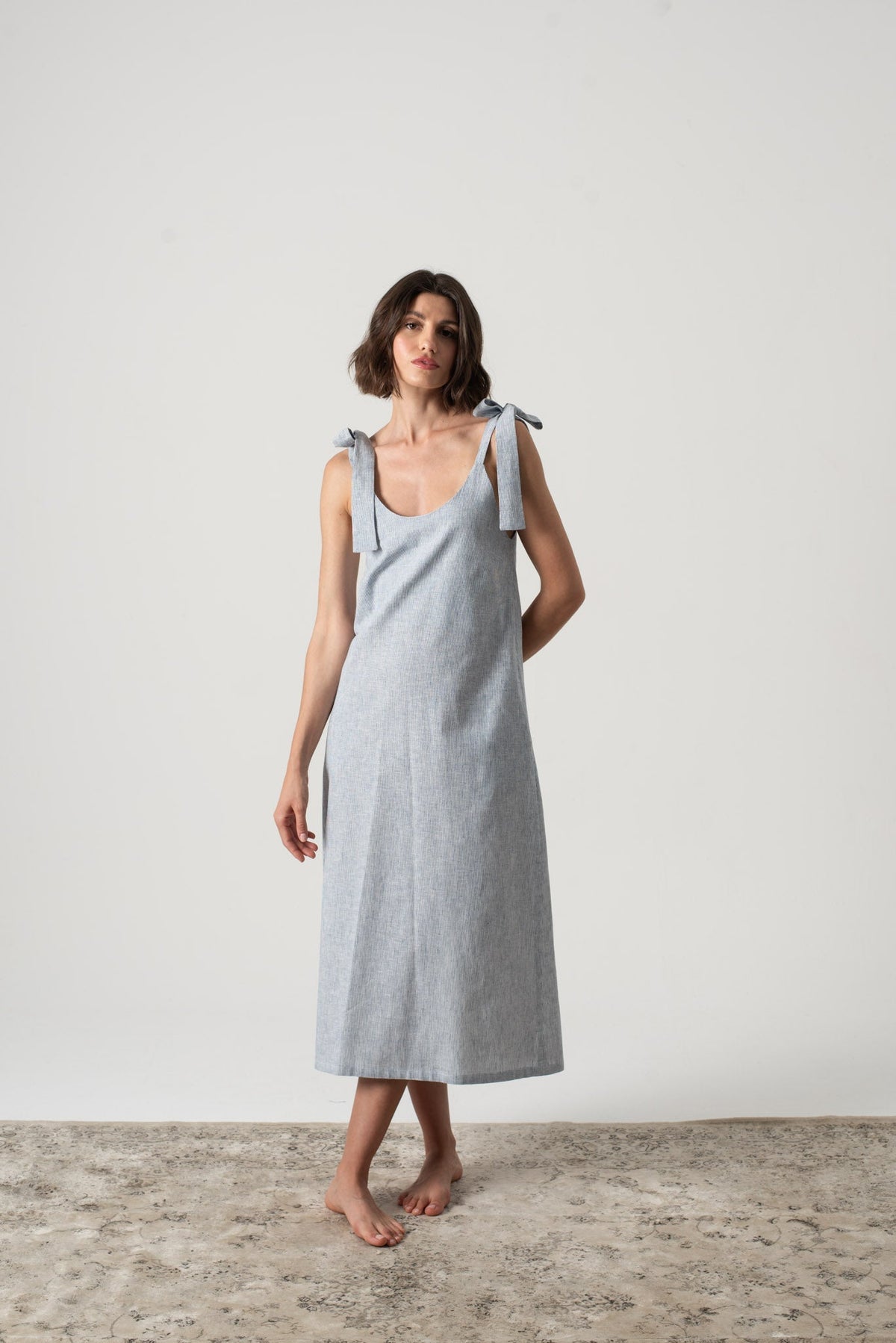 Linen Slip Dress French Blue Stripe
