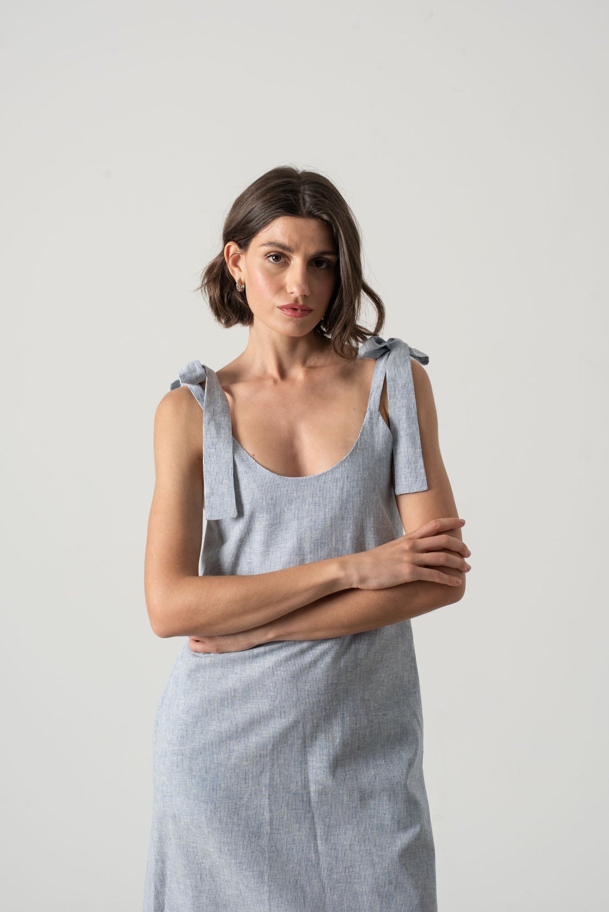 Linen Slip Dress French Blue Stripe