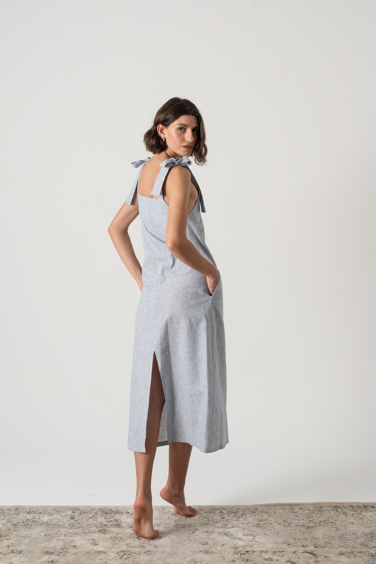 Linen Slip Dress French Blue Stripe