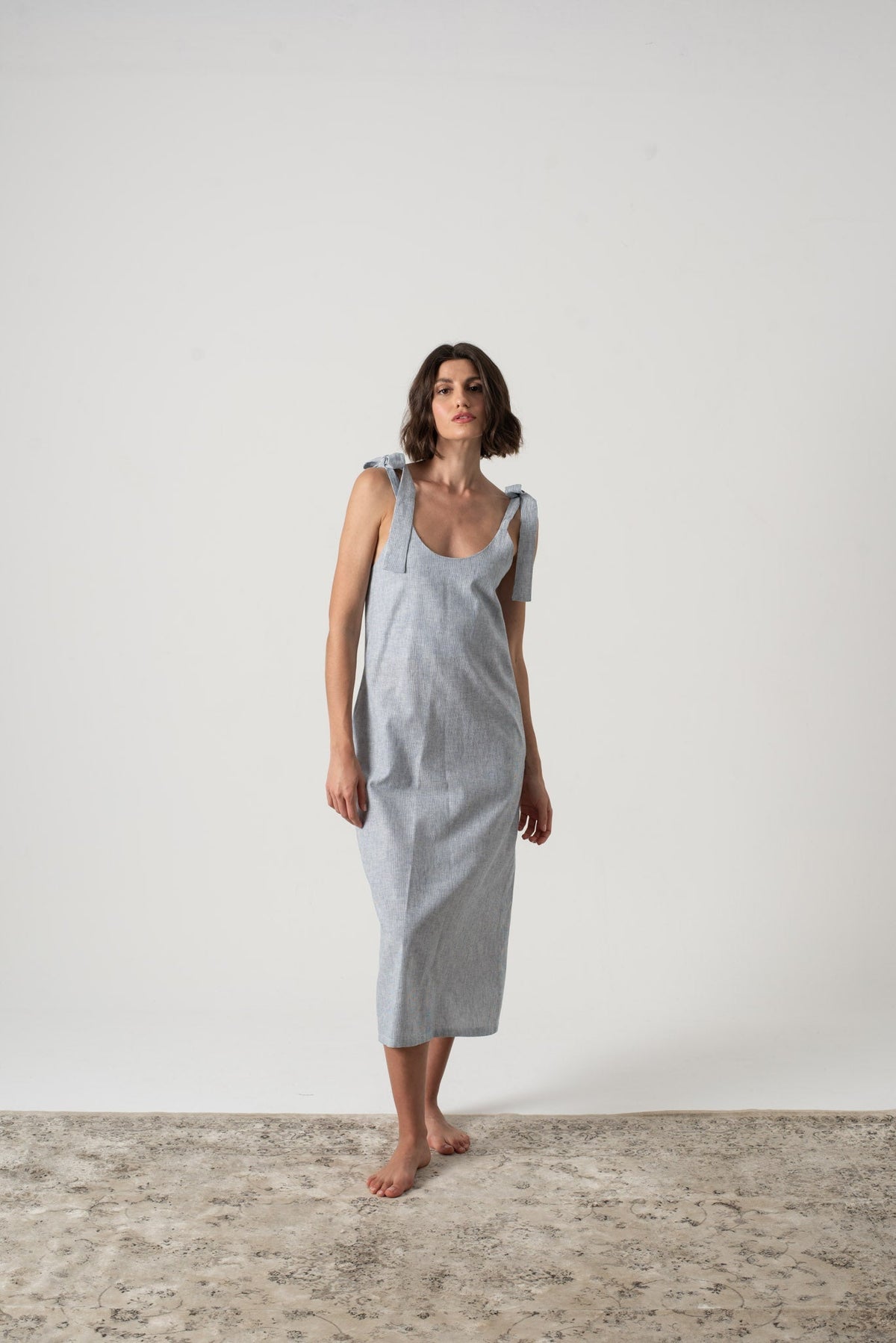 Linen Slip Dress French Blue Stripe
