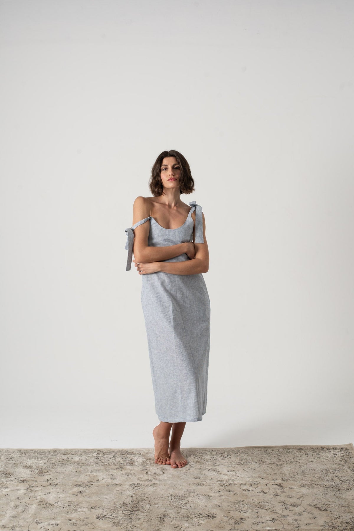 Linen Slip Dress French Blue Stripe