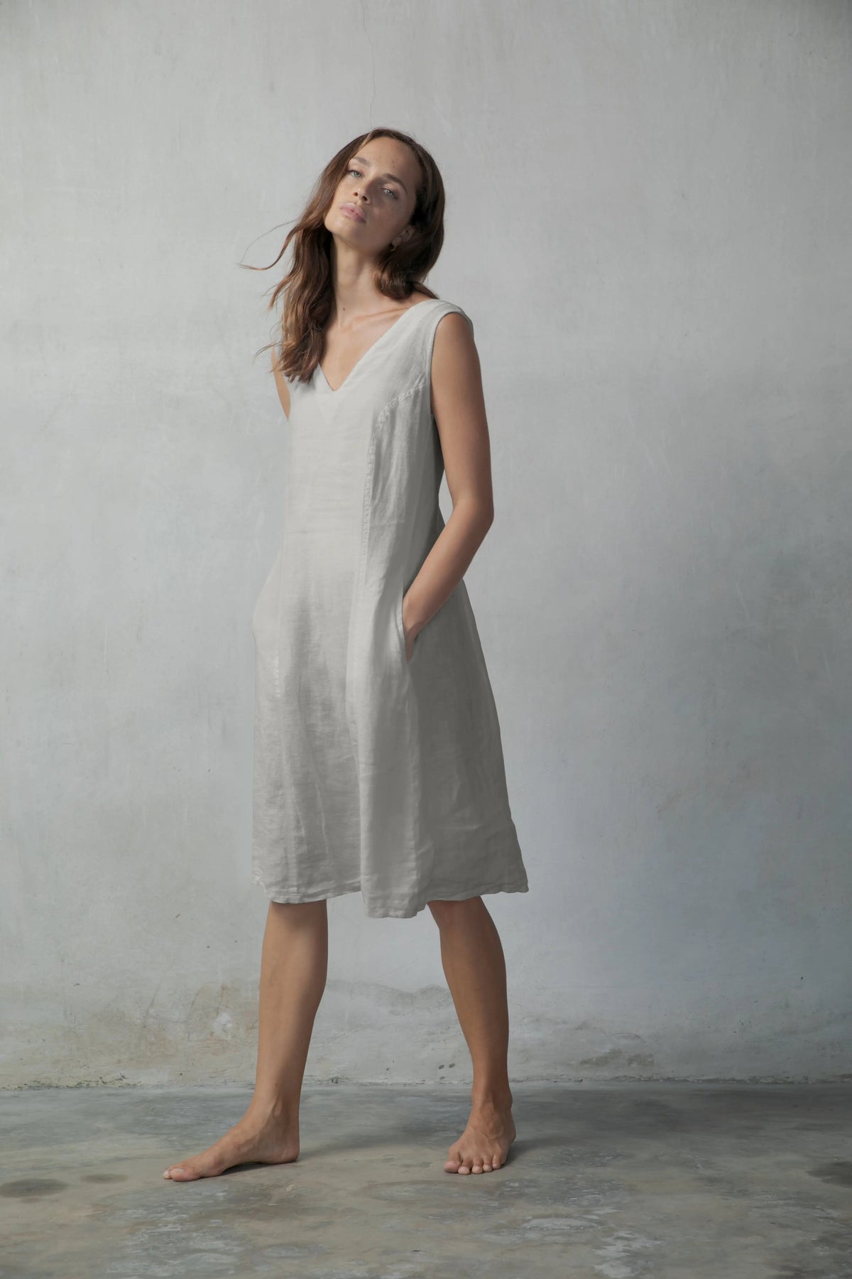 Linen Slip Dress Oatmeal Beige