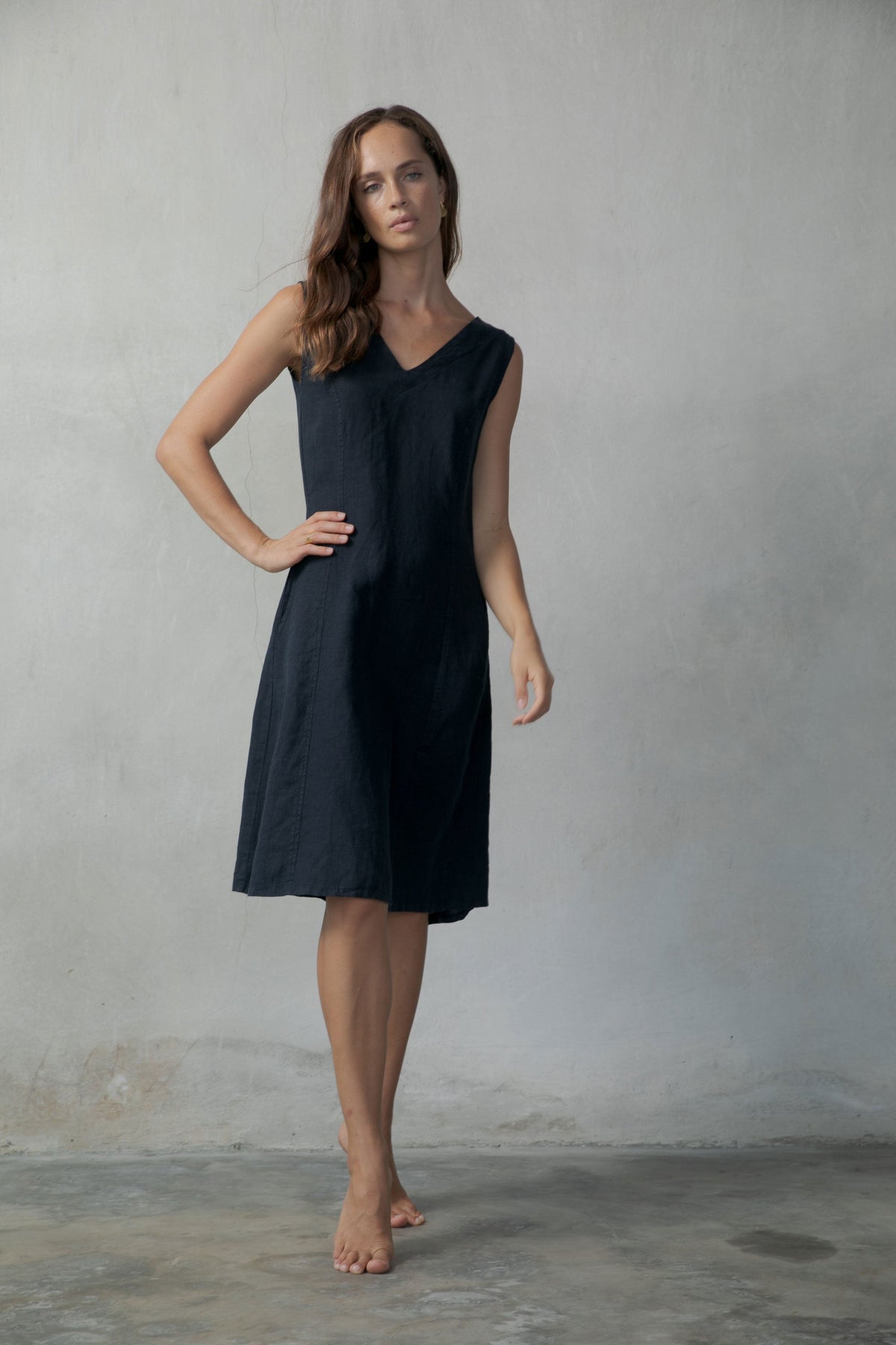 Linen Slip Dress Navy