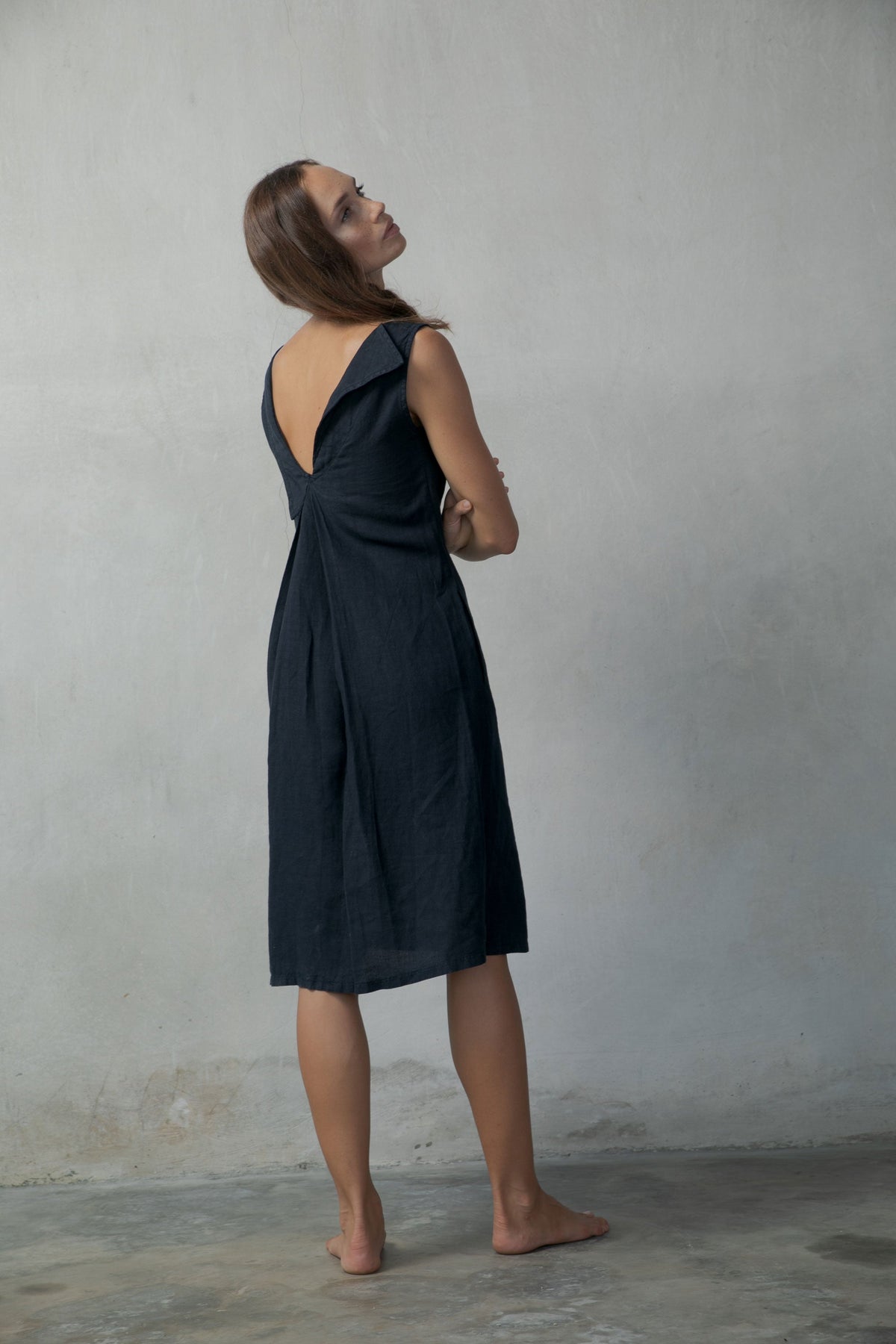 Linen Slip Dress Navy