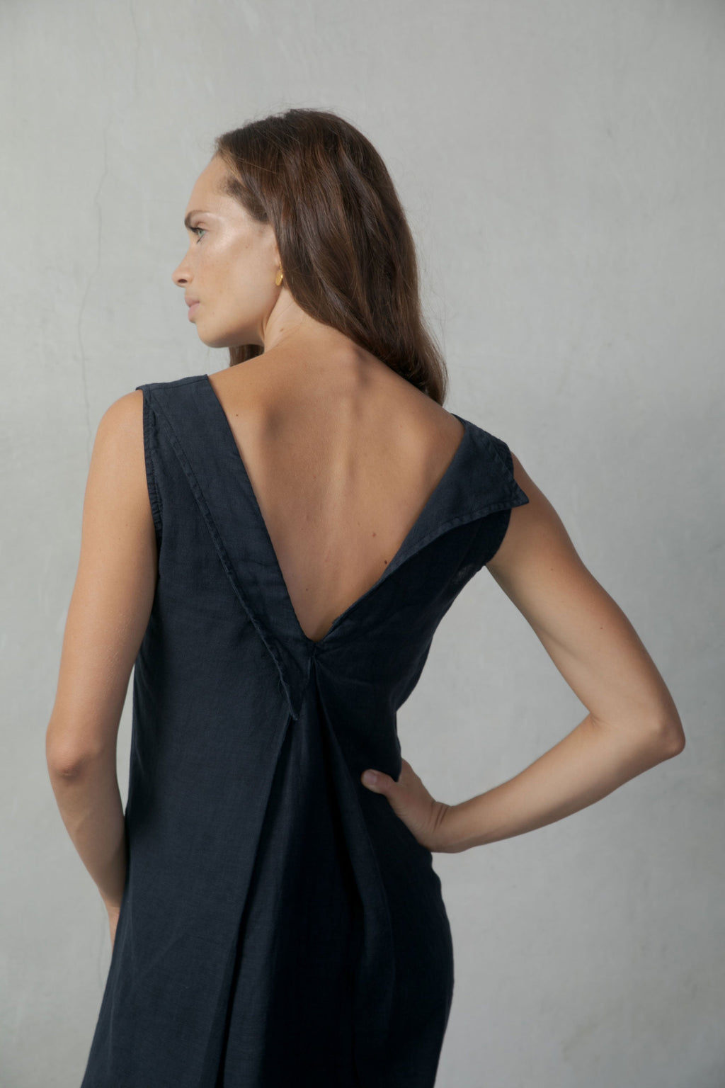 Linen Slip Dress Navy