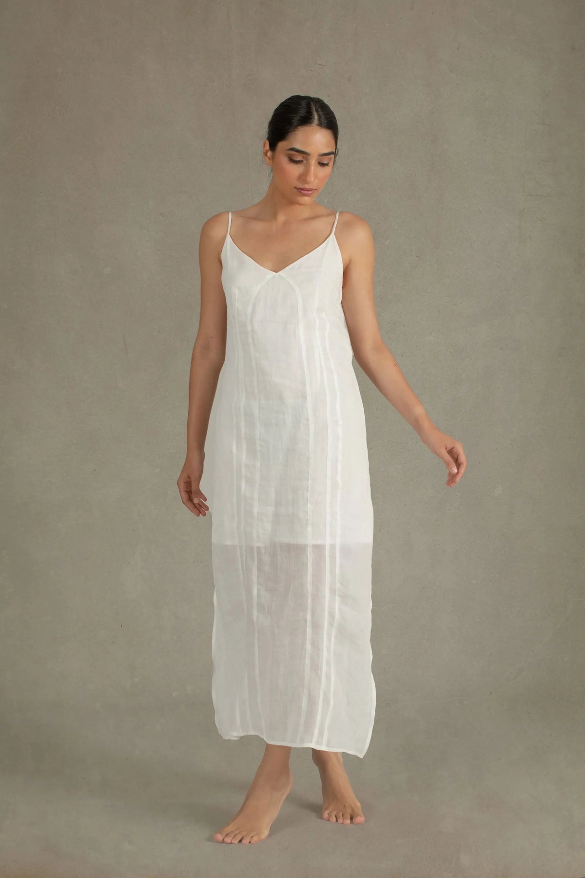 Ramie Linen Slip Dress White