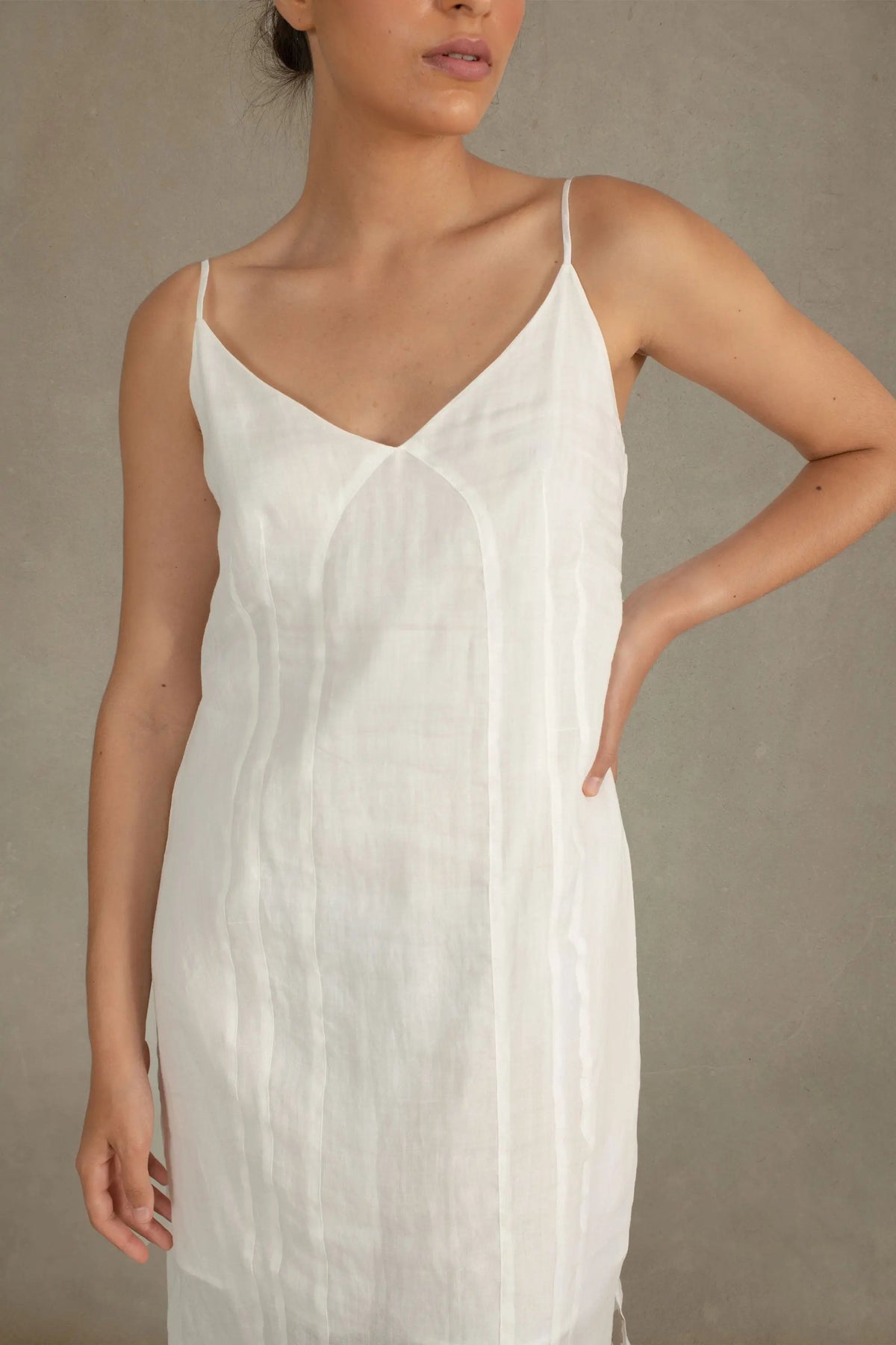 Ramie Linen Slip Dress White