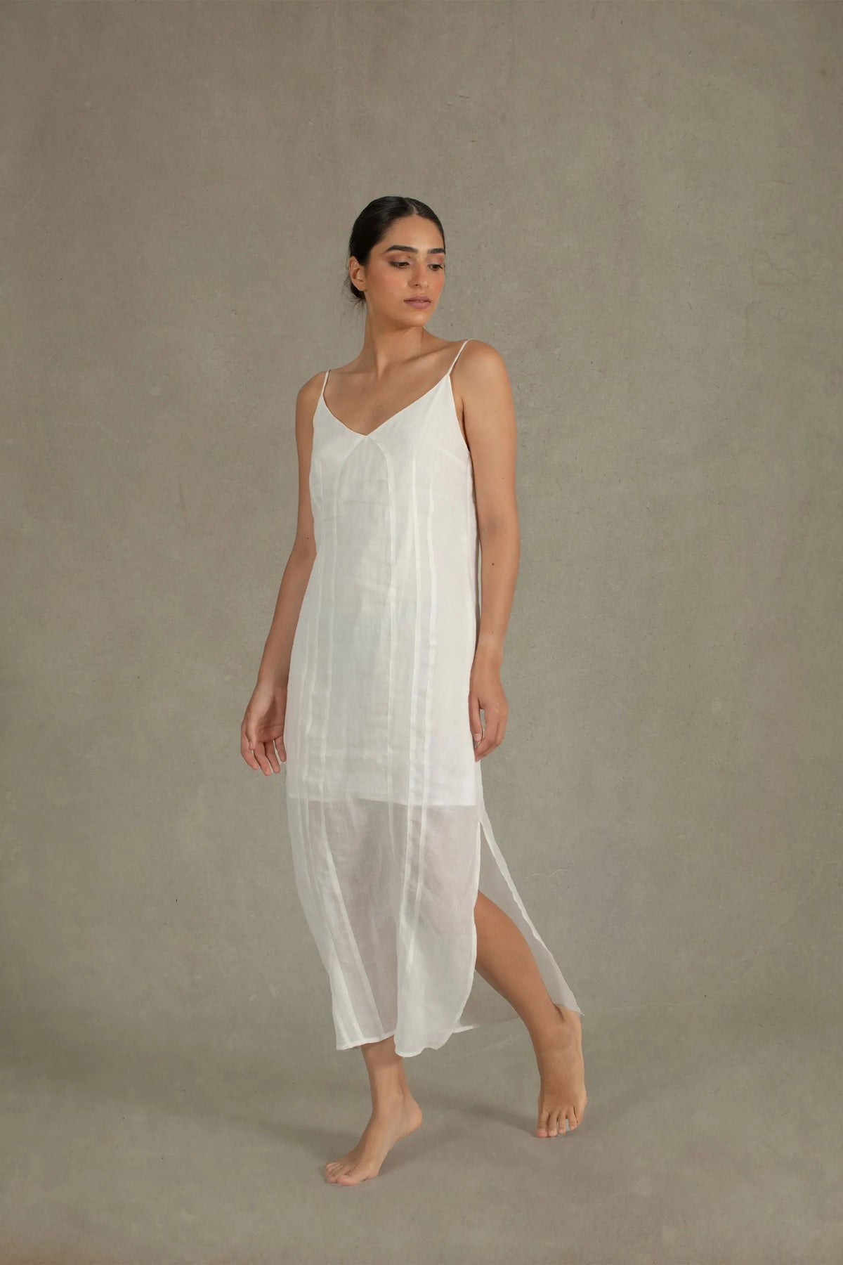 Ramie Linen Slip Dress White