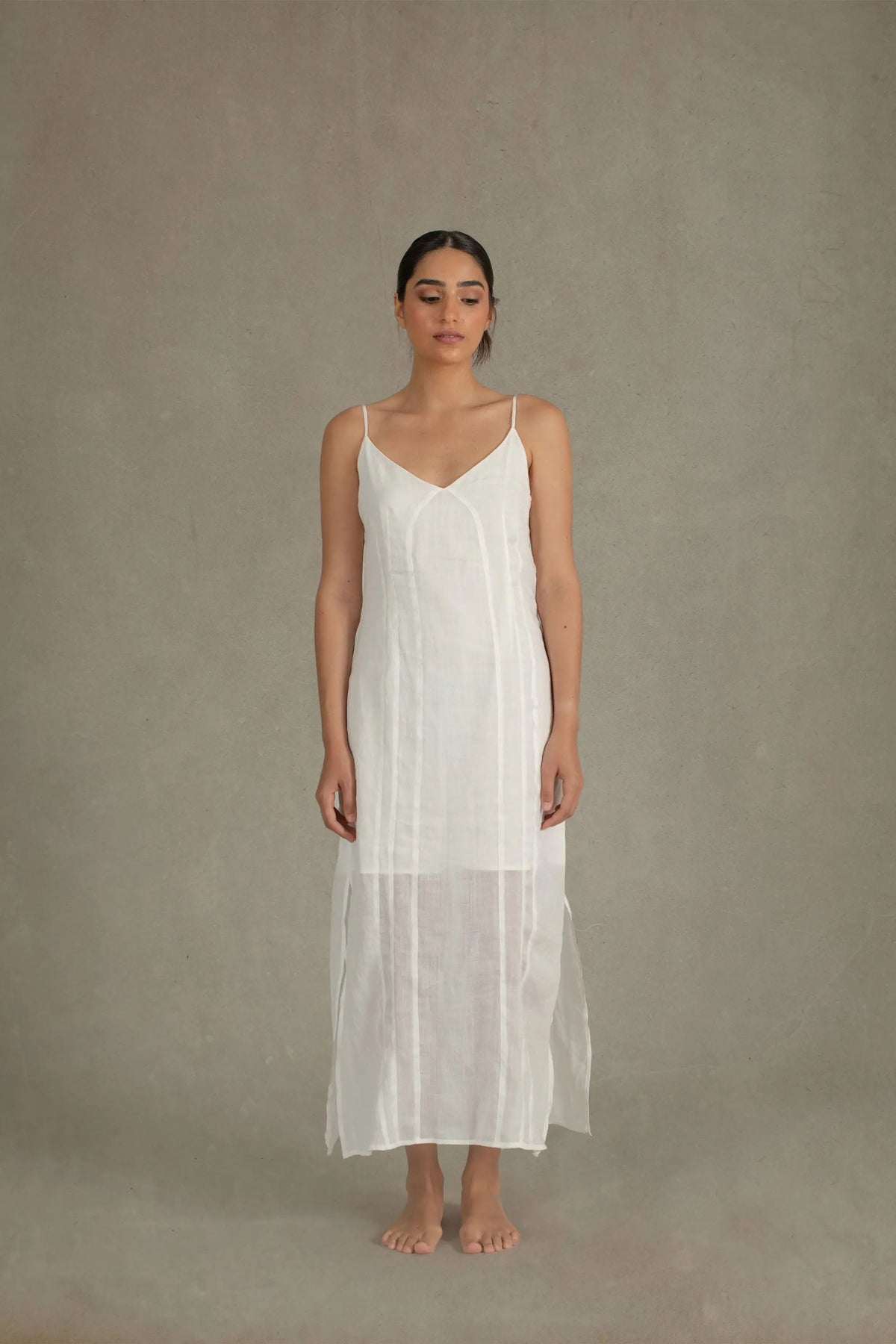 Ramie Linen Slip Dress White