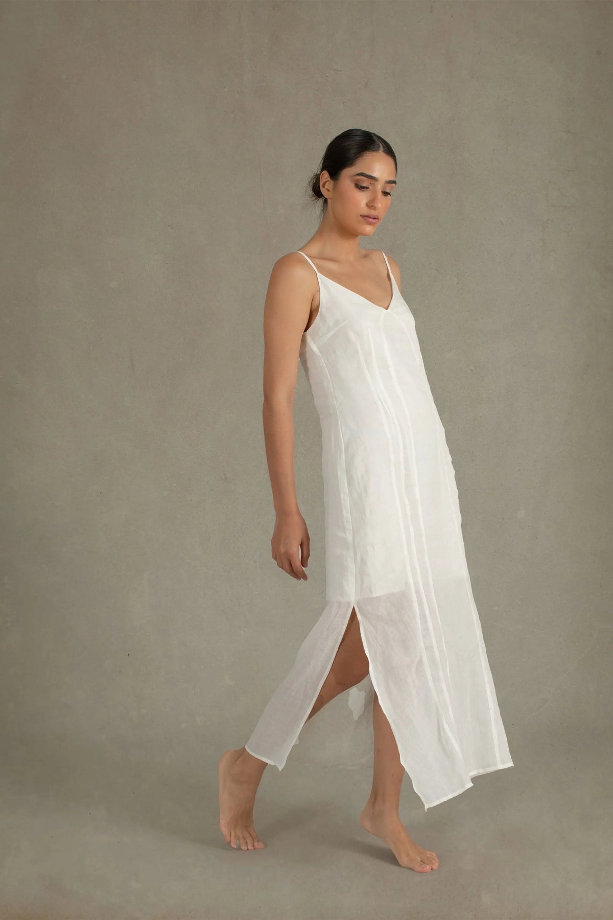 Ramie Linen Slip Dress White