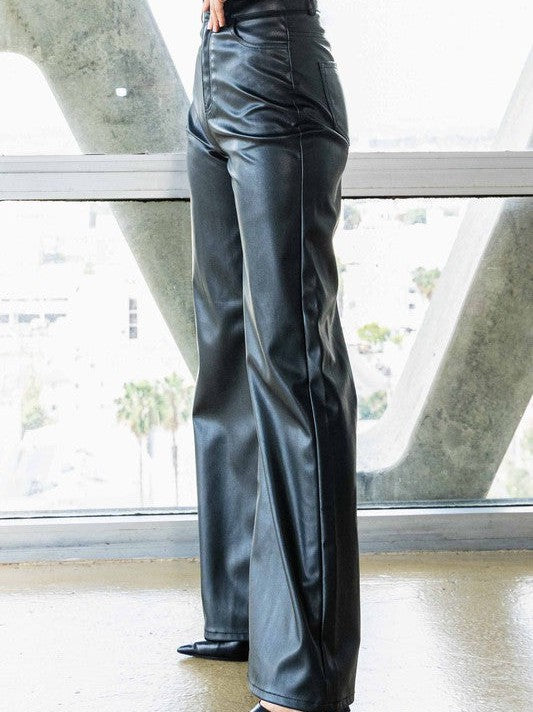 Leather Wide Leg Pants in Black