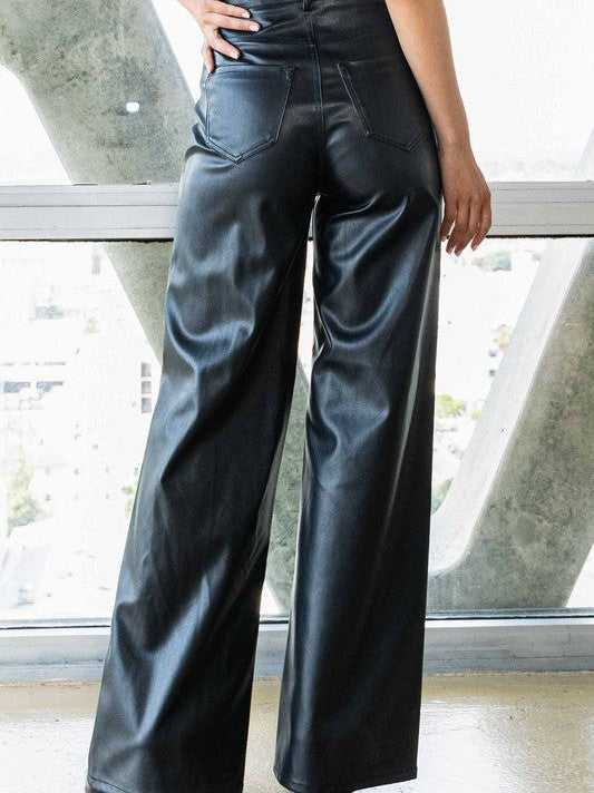 Leather Wide Leg Pants in Black
