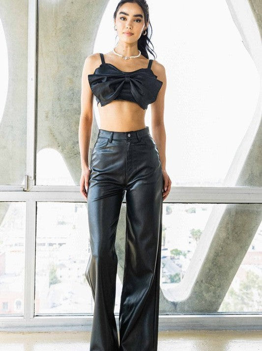 Leather Wide Leg Pants in Black