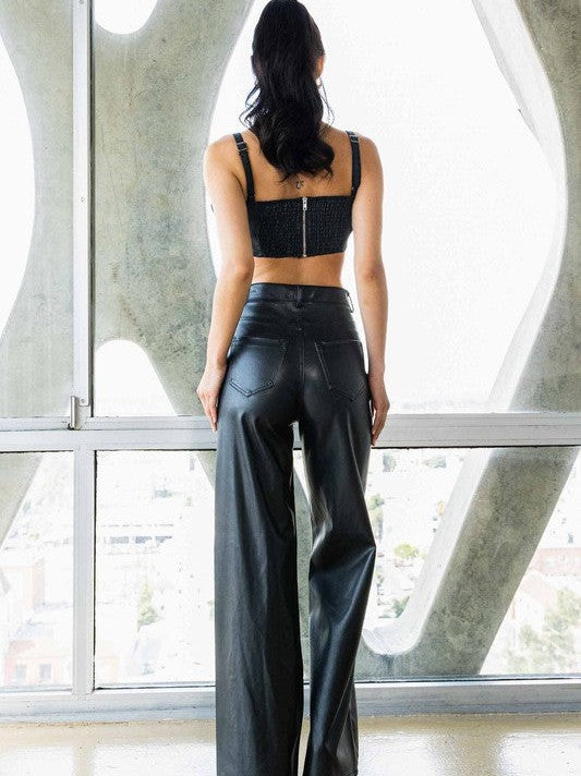 Leather Wide Leg Pants in Black