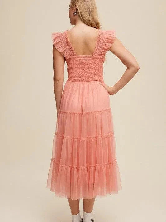 Mesh Ruffle Tiered Maxi Dress