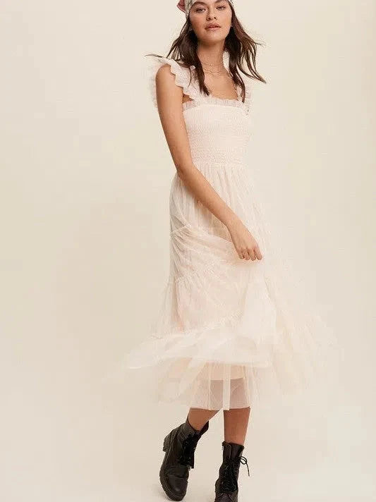 Mesh Ruffle Tiered Maxi Dress