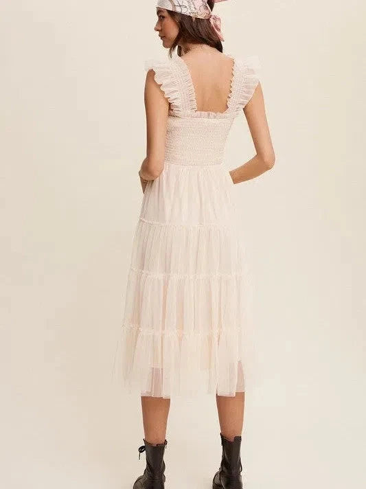 Mesh Ruffle Tiered Maxi Dress