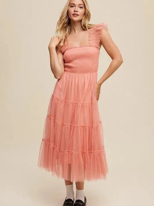 Mesh Ruffle Tiered Maxi Dress