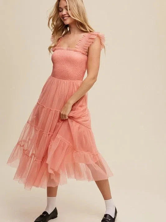 Mesh Ruffle Tiered Maxi Dress