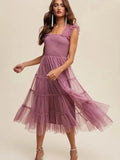 Mesh Ruffle Tiered Maxi Dress