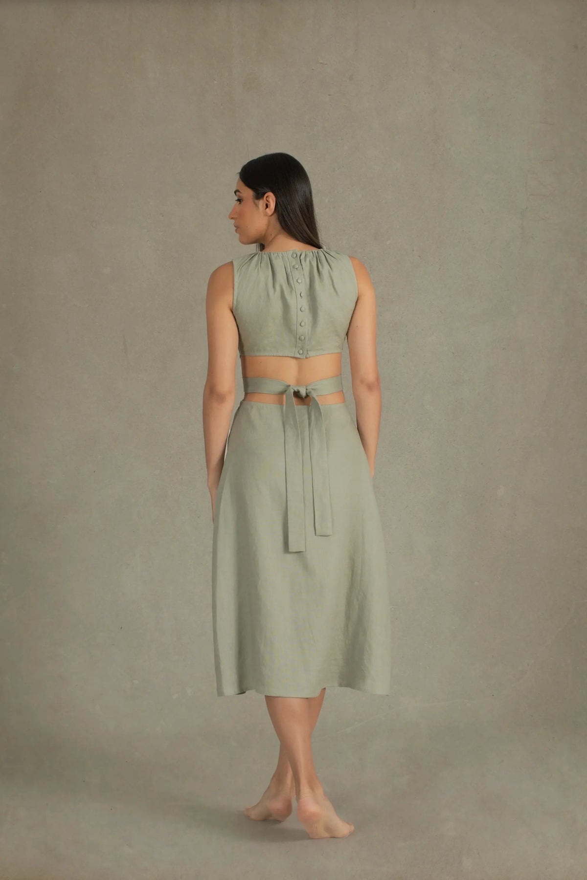 Luciole Linen Midi Dress Sage Green