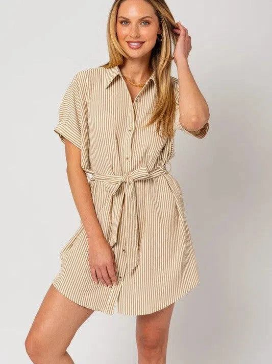 Half Sleeve Button Down Shirt Dress