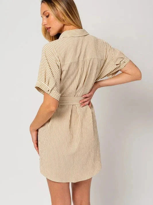 Half Sleeve Button Down Shirt Dress