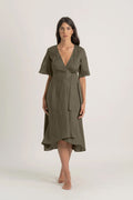 Linen Wrap Dress Khaki