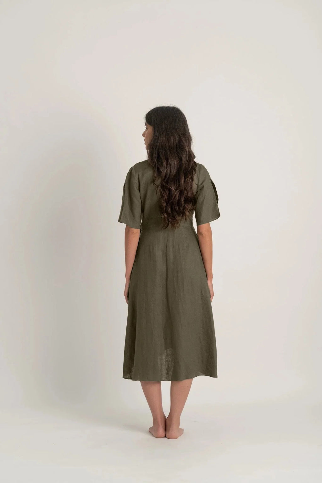 Linen Wrap Dress Khaki