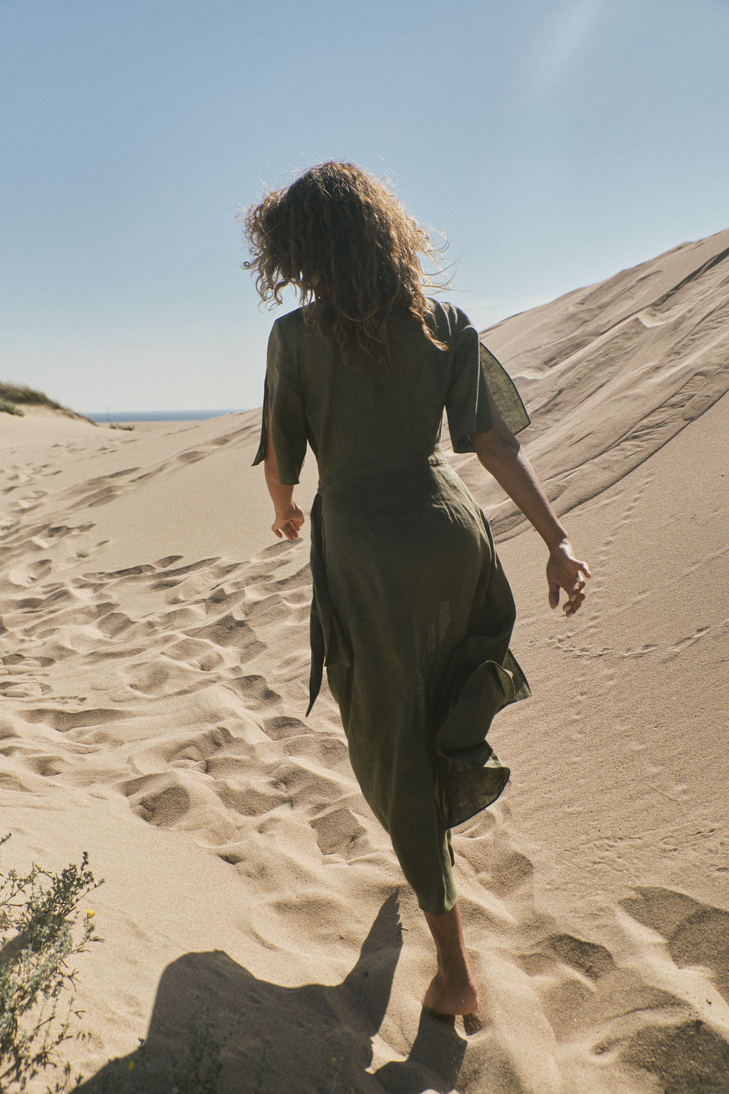 Linen Wrap Dress Khaki